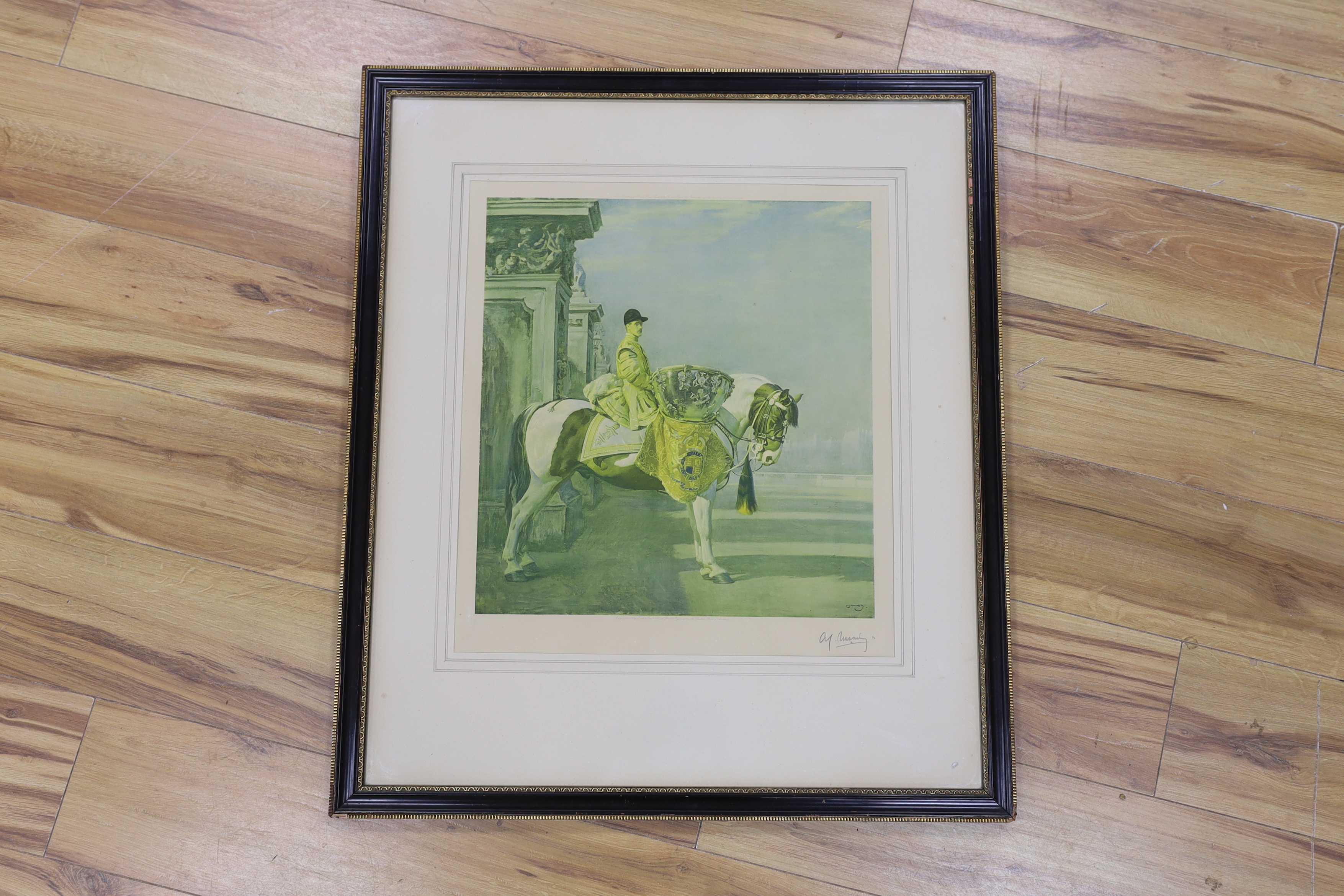 Sir Alfred James Munnings P.R.A., R.W.S. (British, 1878-1959), limited edition print, ‘The Drummer’’ - The Life Guards Drum Major on horseback, signed in pencil lower right, published by Frost and Reed, 1929, 49 x 43cm